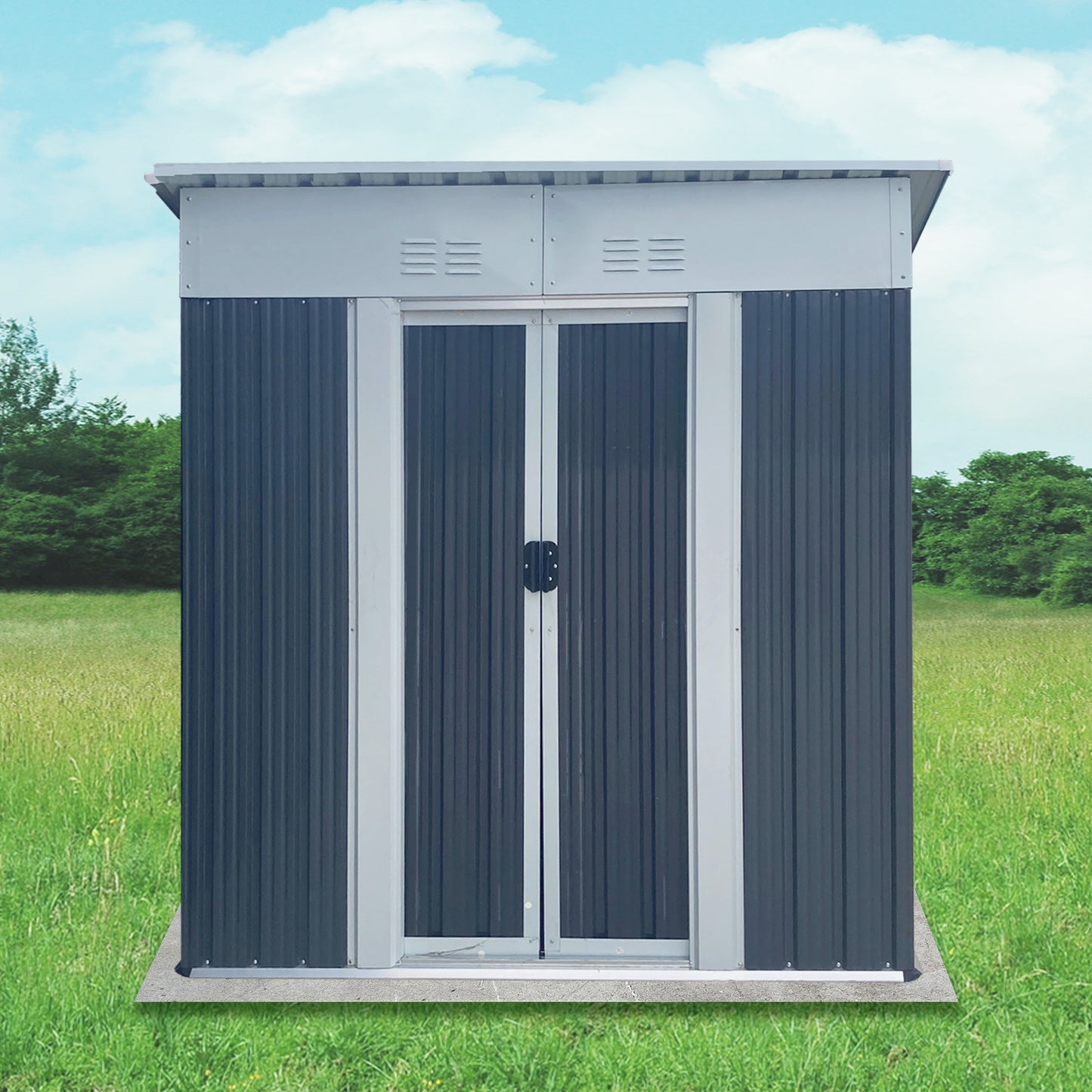 5FTx3FT Pent Roof Grey Outdoor Tool Bike Storage Garden Shed With Aluminum Alloy Frame And Sliding Door