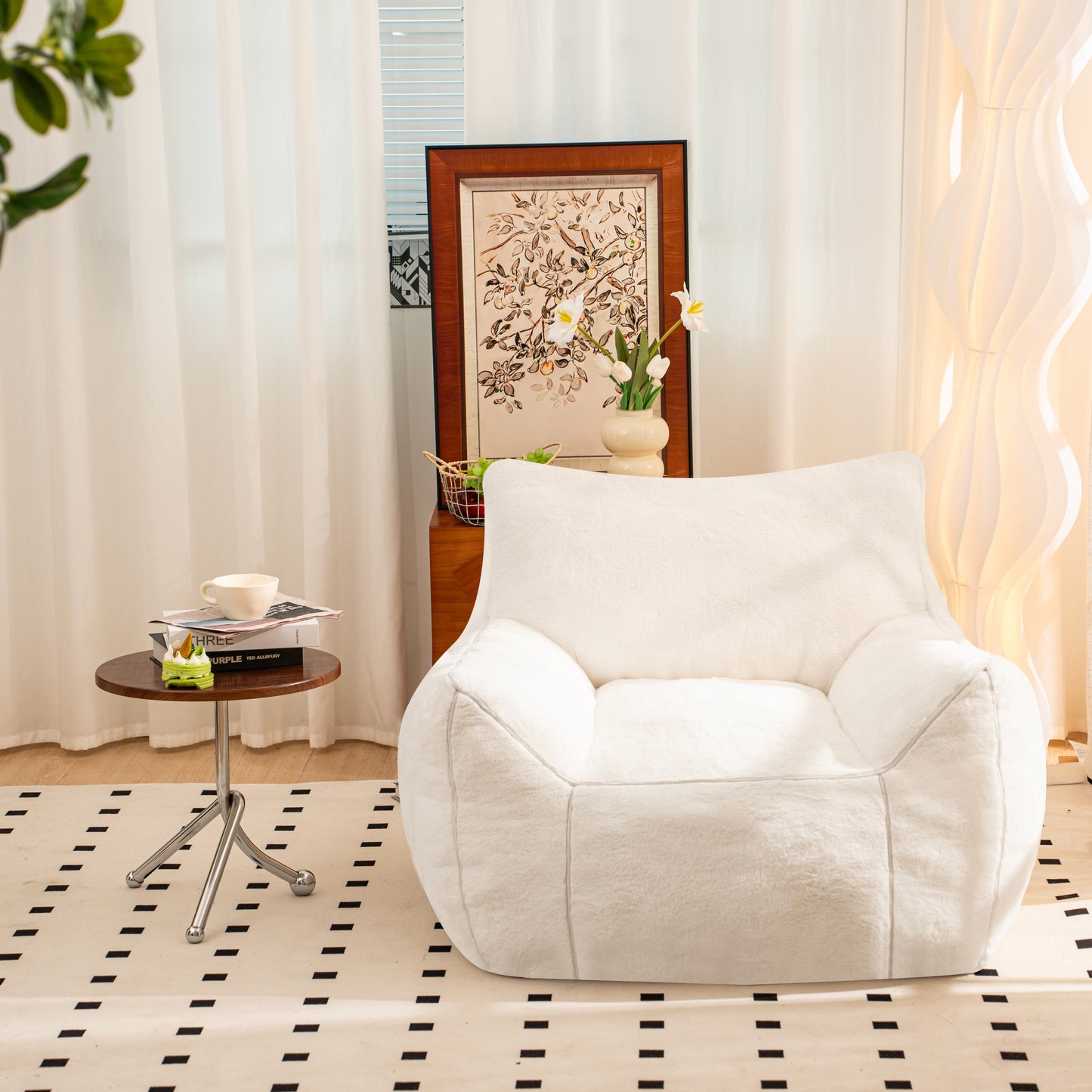 Designed Faux Fur Bean Bag Chair with Back MJ-YS176-WT