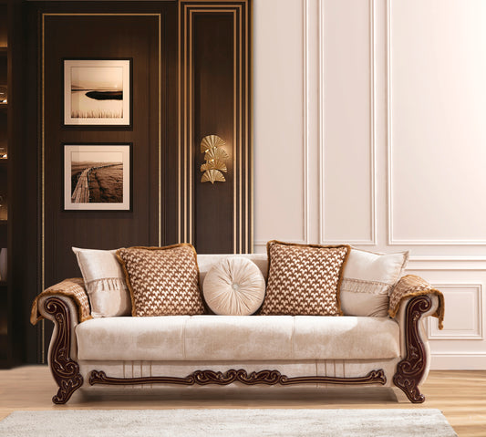 Traditional Style Sofa Finished With Chenille Upholstery made with wood in Beige Color