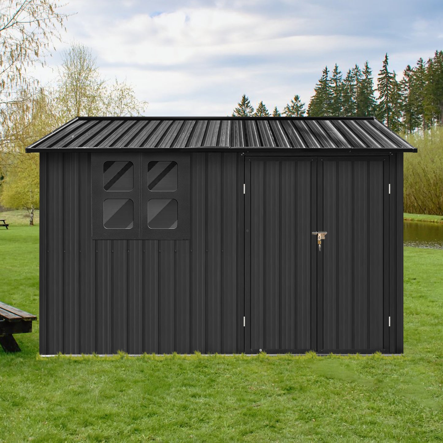 Metal garden sheds 6ftx8ft outdoor storage sheds black with window