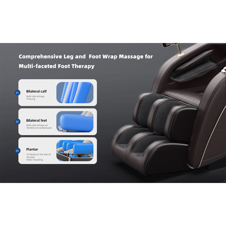 Full Body Massage Chair, Full Body Zero Gravity with 3D Massage Mechanism,Multiple massage modes, Waist and Calf Heater, Foot Roller, Bluetooth Speaker (Brown)