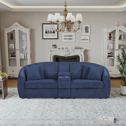 UNITED WE WIN corduroy fabric, two cup holders, storage, oversized two-seat, solid wood frame, high quality sponge filling, curved placement sofa