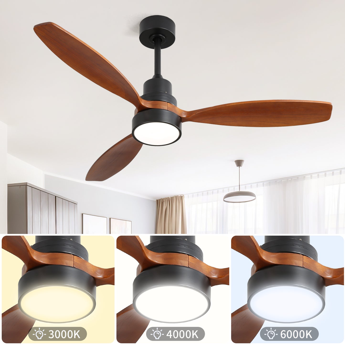 52 Inch Integrated LED Indoor Low Profile Ceiling Fan with Light and Remote Control for Patio Living Room