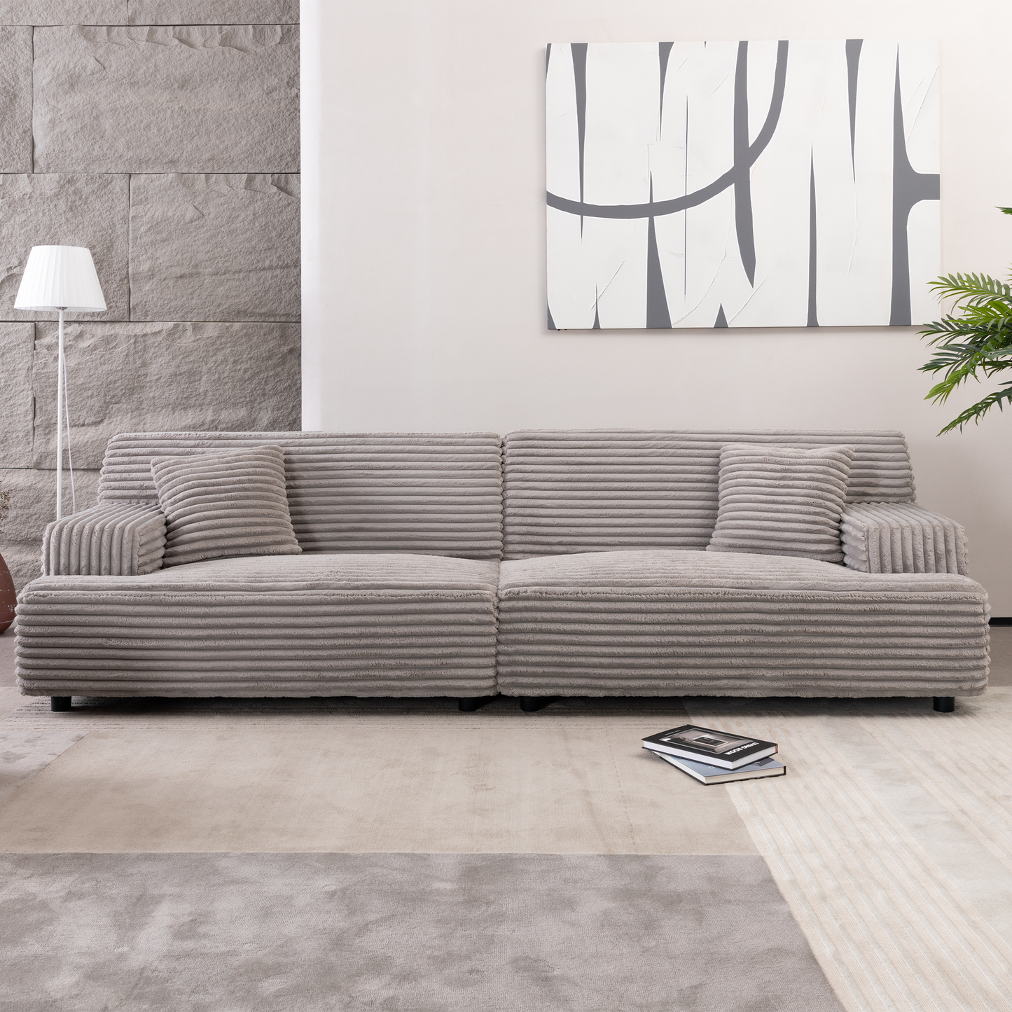 2291-G Modern sofa, comfortable cloud sofa soft plush corduroy interior with square armrests, living room, bedroom,Grey sofa