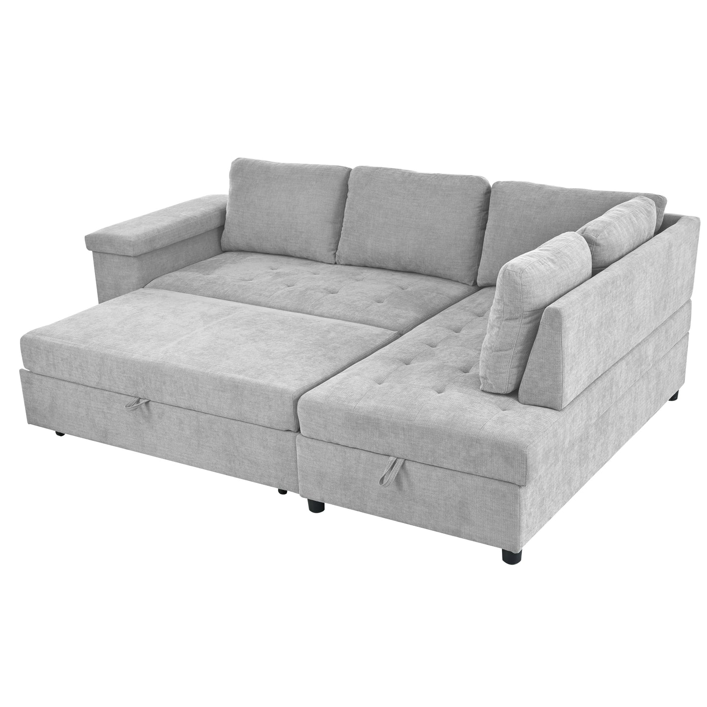 Mirod 91.5-Inch L Shaped Couch with Pull Out Bed and Storage Sectional Sleeper Sofa with Hidden Storage , Wide Armrest with storage,for Living Room, Apartment, Bedroom, Office