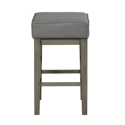 Transitional Gray Faux Leather Seat 24-inch Counter Height Stools Set of 2, Antique Gray Finish Solid Wood Frame