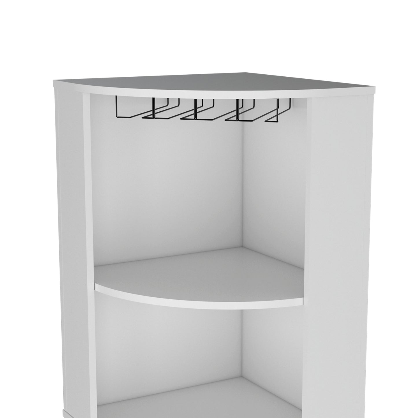 Oban Corner Bar Cabinet with Five Shelves , Eight Bottle Cubbies and Steamware White