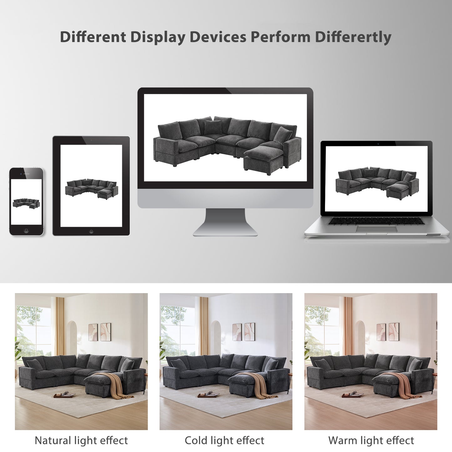 110*86" Modern U Shape Modular Sofa, 7 Seat Chenille Sectional Couch Set with 2 Pillows Included, Freely Combinable Indoor Funiture for Living Room, Apartment, Office, 2 Colors