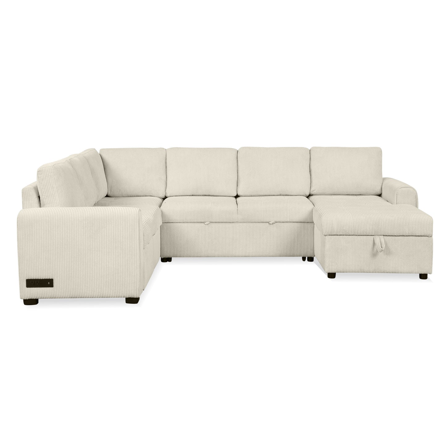 107.5" U-shaped Sofa Sectional Sofa Pull-out Sofa bed with a Storage Chaise Lounge, Charging Devices for Living Room, Beige