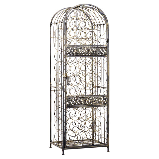 HOMCOM 45 Bottle Wrought Iron Wine Rack Jail with Lock - Antique Bronze