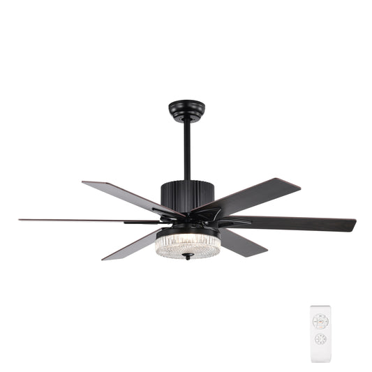 52 Inch Indoor Modern LED Ceiling Fan with Light and Remote Control, Reversible 6 Blades , Reversible Motor  - (Matte Black)