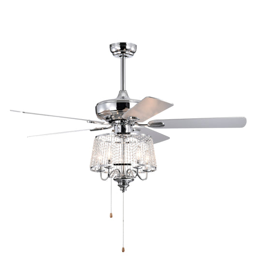 52 Inch Crystal Ceiling Fan , Modern Electrical Fan with 5 Wood Reversible Blades,  4 Bulbs Not Included,Noiseless Reversible AC Motor for Bedroom/Living Room/Study/Patio Home Decoration  (Chrome)