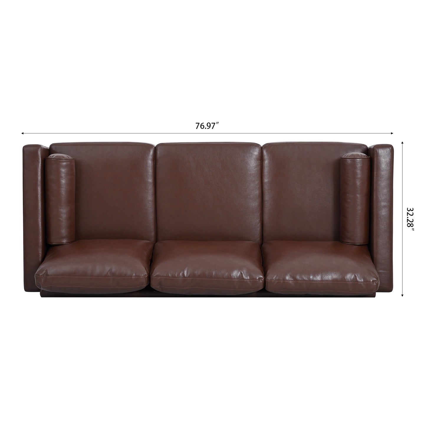 Small Sofa Couch 76.97 in . Brown 3 Seat Comfy Couches for Living Room, Mid Century Modern Couch with iron wood structure , Soft Cushion Sofa for Home/Office/Apartment,