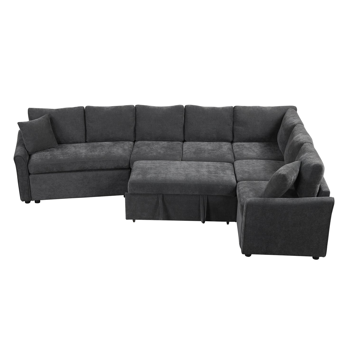 124.8"L-shaped Sofa Convertible Sofa Bed Pull Out Sofa Sleeper with Two Back Pillows, Two USB Ports and Two Power Sockets for Living Room, Gray (Old SKU:SG000890AAE)