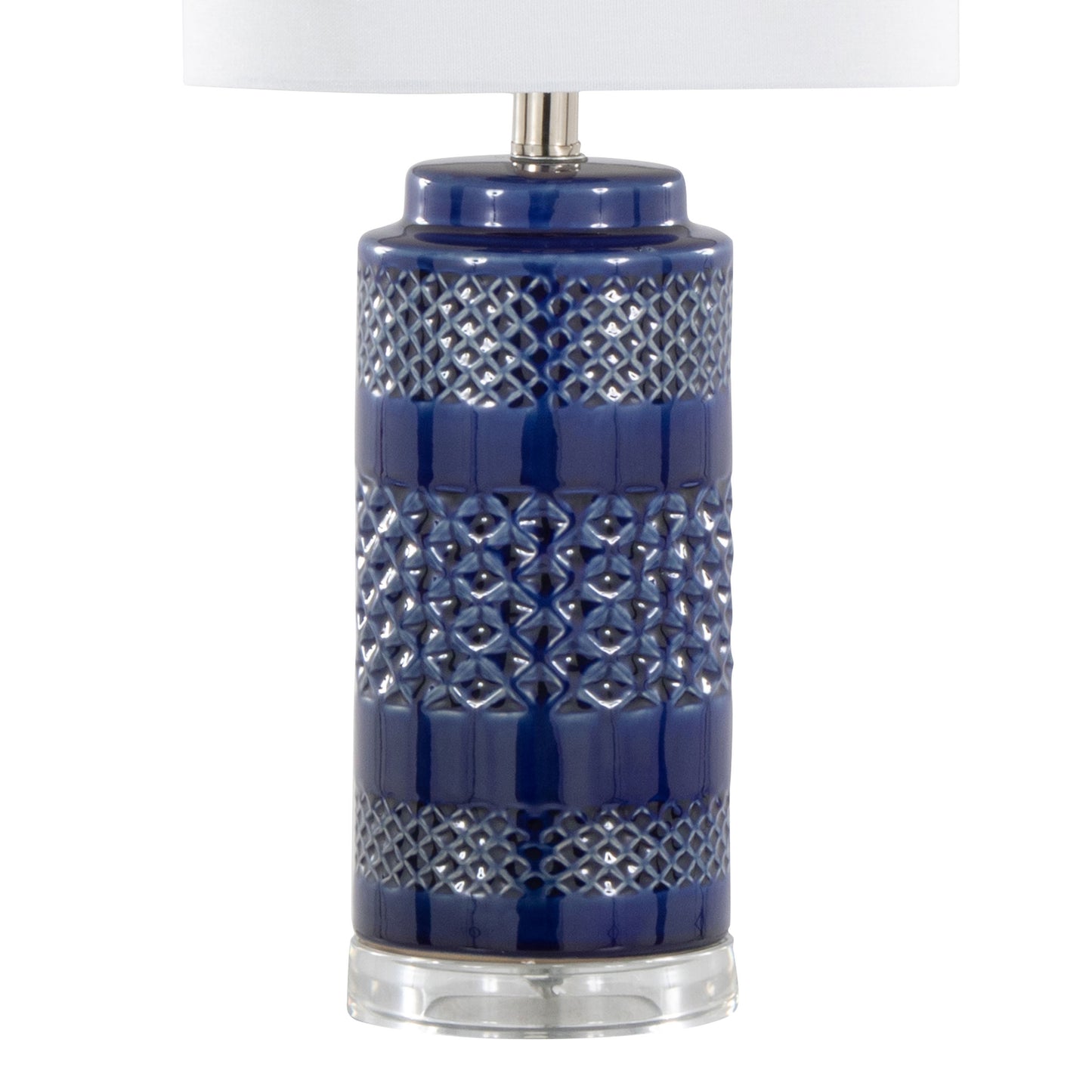 Casa 21" Contemporary Ceramic Table Lamp in Glossy Navy Crackle Ceramic, Polished Nickel, Clear Acrylic Accents and White Linen Shade from Grandview Gallery by LumiSource - Set of 2