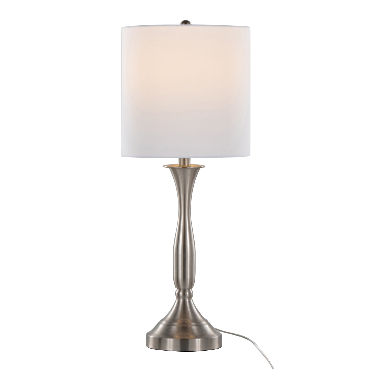 Sawyer 25" Contemporary Metal Table Lamp in Brushed Nickel with White Linen Shade and Built-in USB Port from Grandview Gallery by LumiSource - Set of 2