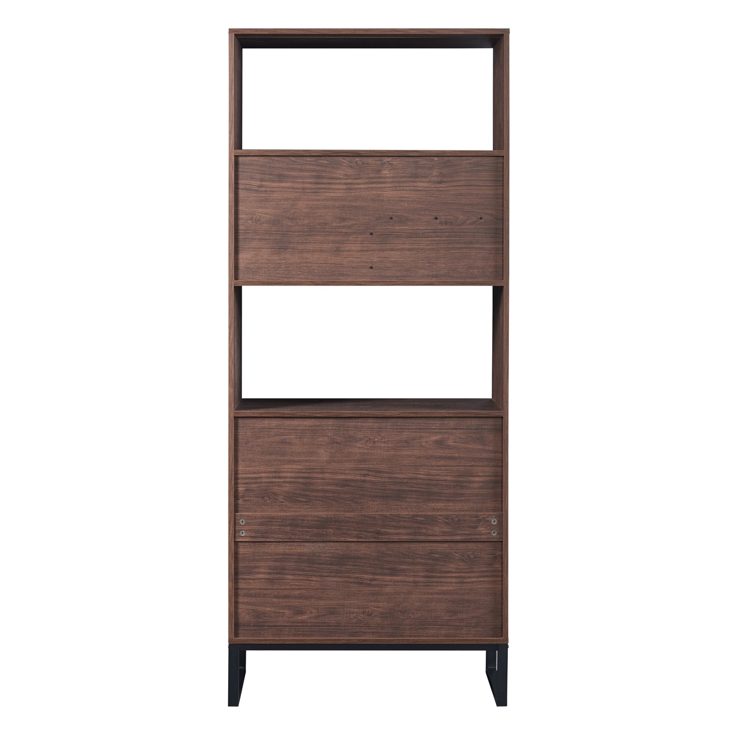 75.9"Modern Open Bookshelf with Doors, Bookcase with Storage drawer and LED Strip Lights,Free Standing Display Rack,Wooden Tall Bookshelf for Living Room and Office, Walnut