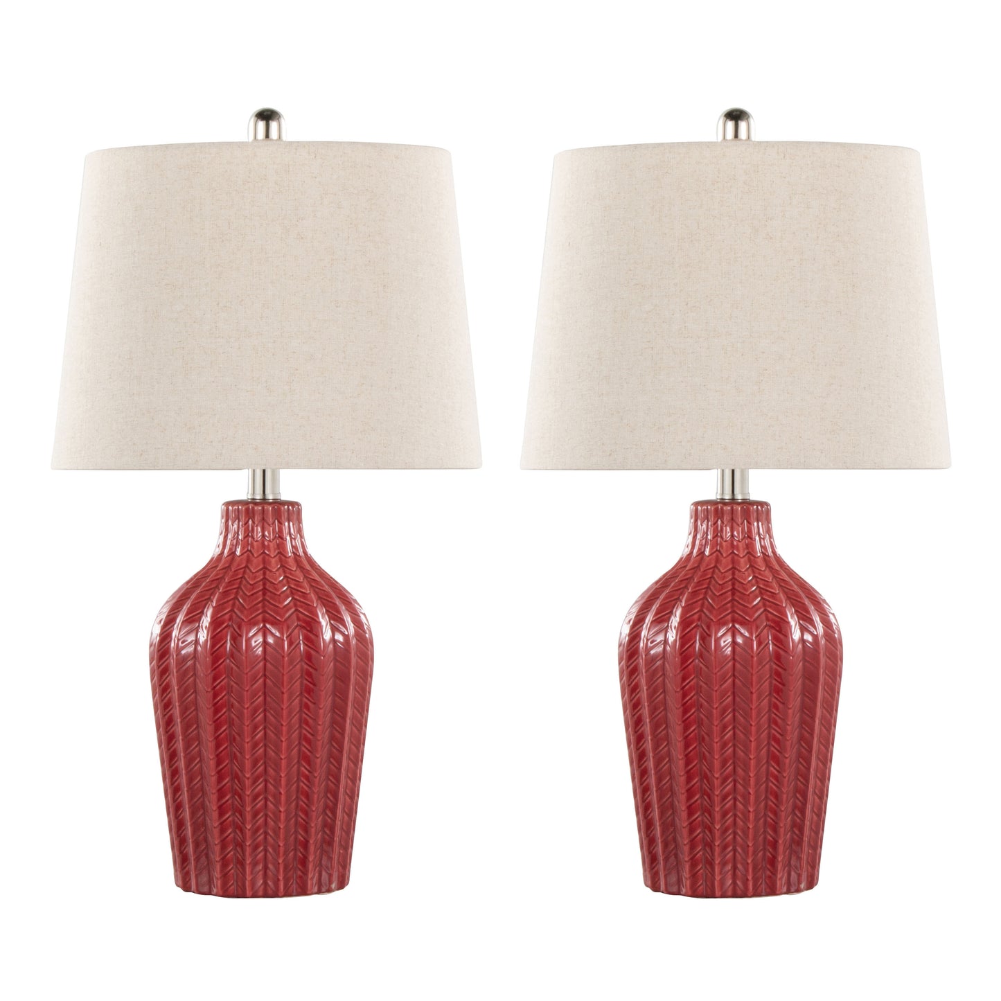 Rockwell 23' Contemporary Ceramic Table Lamp in Glossy Brick Red Ceramic, Polished Nickel and Natural Linen Shade from Grandview Gallery by LumiSource - Set of 2