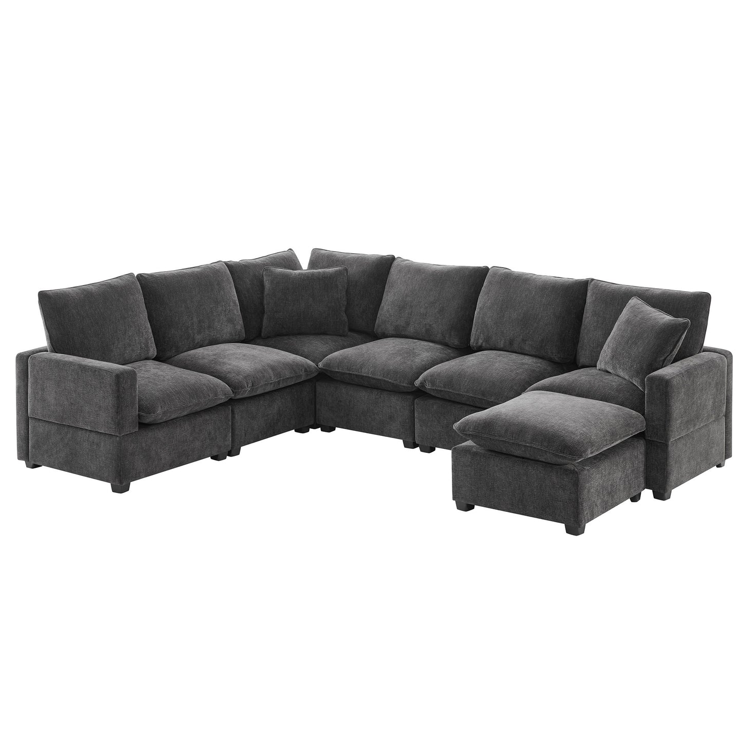 110*86" Modern U Shape Modular Sofa, 7 Seat Chenille Sectional Couch Set with 2 Pillows Included, Freely Combinable Indoor Funiture for Living Room, Apartment, Office, 2 Colors