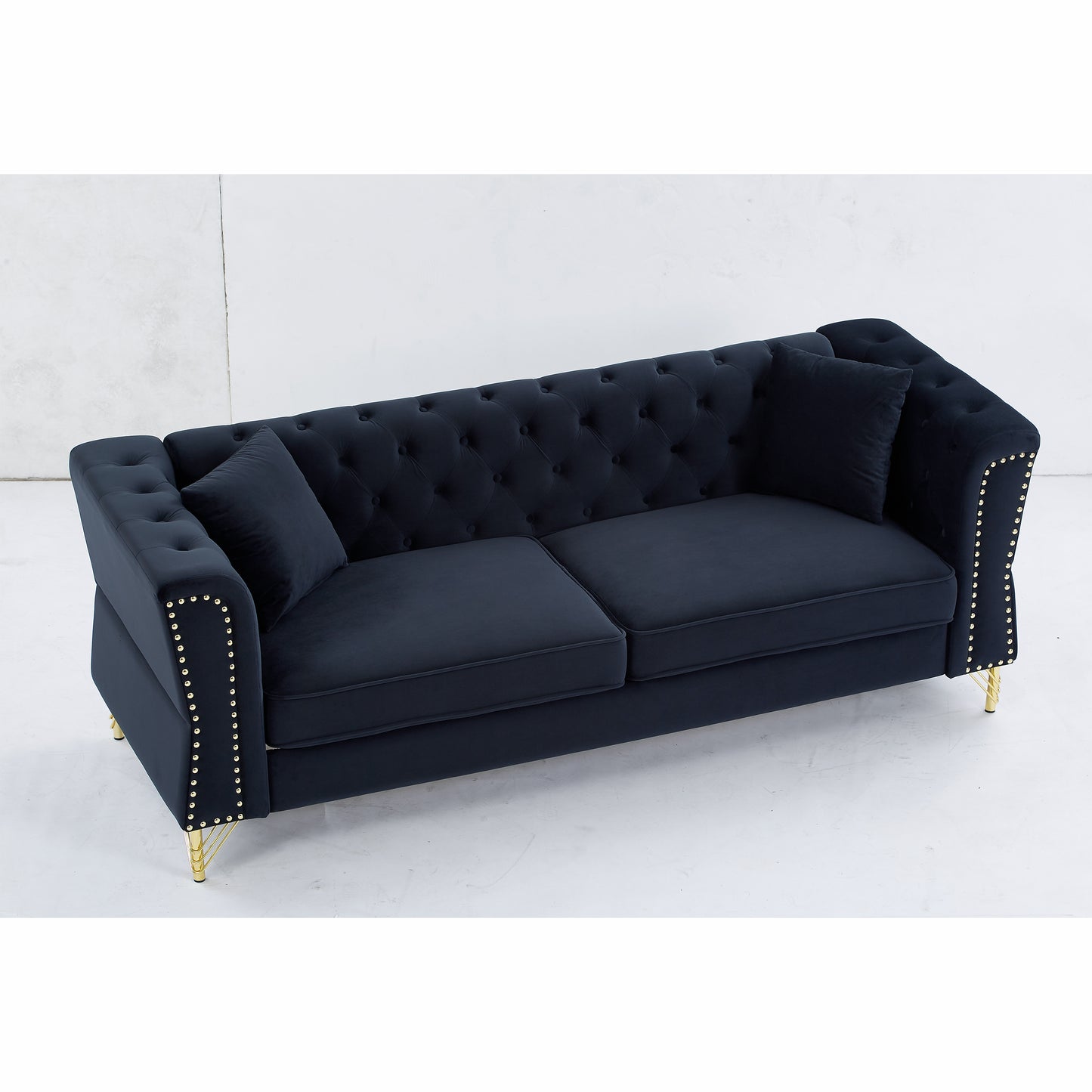 3-seater + 3-seater Combination Sofa Tufted Couch with Rolled Arms and Nailhead for Living Room, Bedroom, Office, Apartment, four pillows