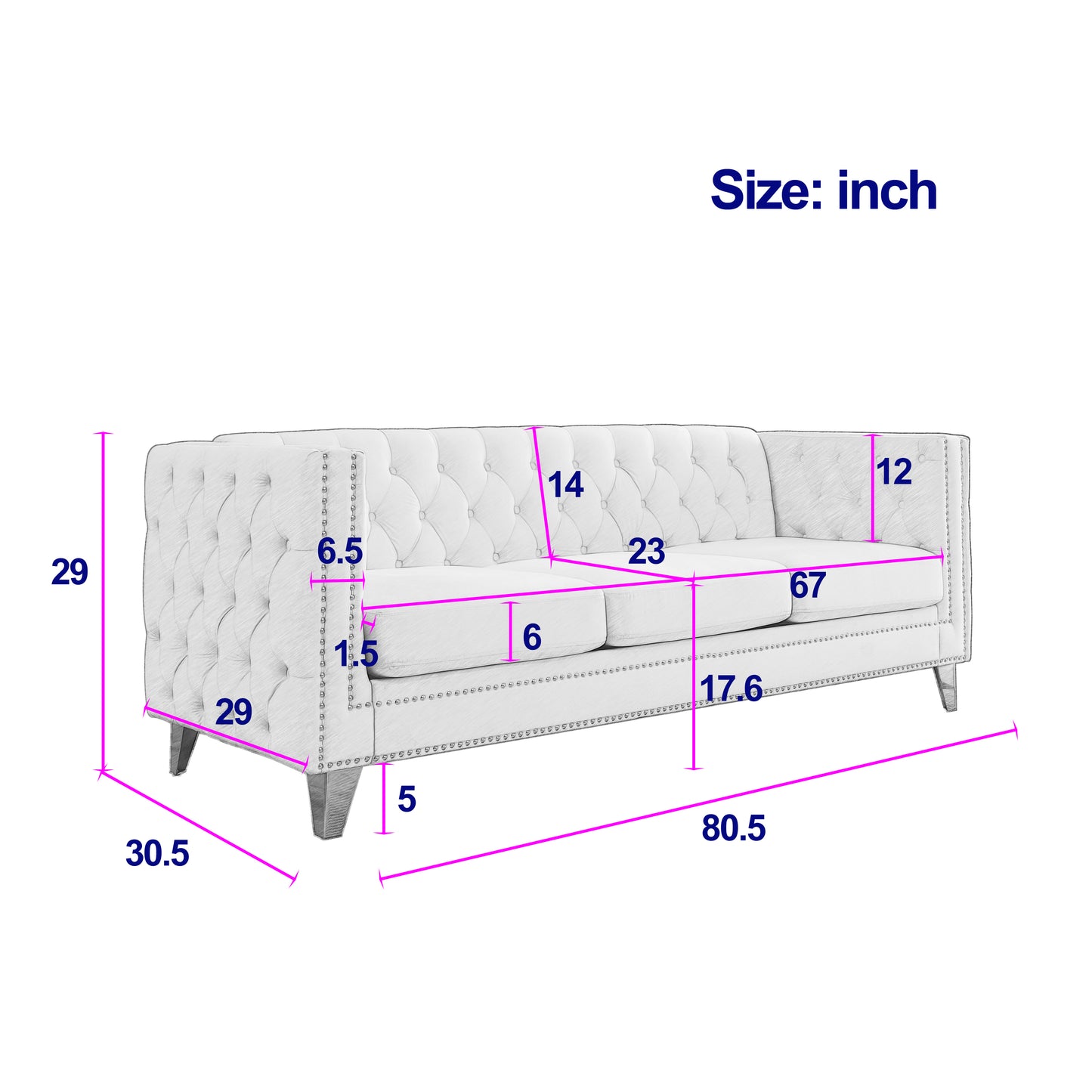 Velvet Sofa for Living Room,Buttons Tufted Square Arm Couch, Modern Couch Upholstered Button and Metal Legs, Sofa Couch for Bedroom, Grey Velvet .2PCS