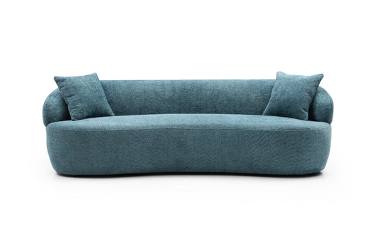 Blue Mid Century Modern Curved Sofa, 3 Seat Cloud couch Boucle sofa Fabric Couch for Living Room, Bedroom, Office