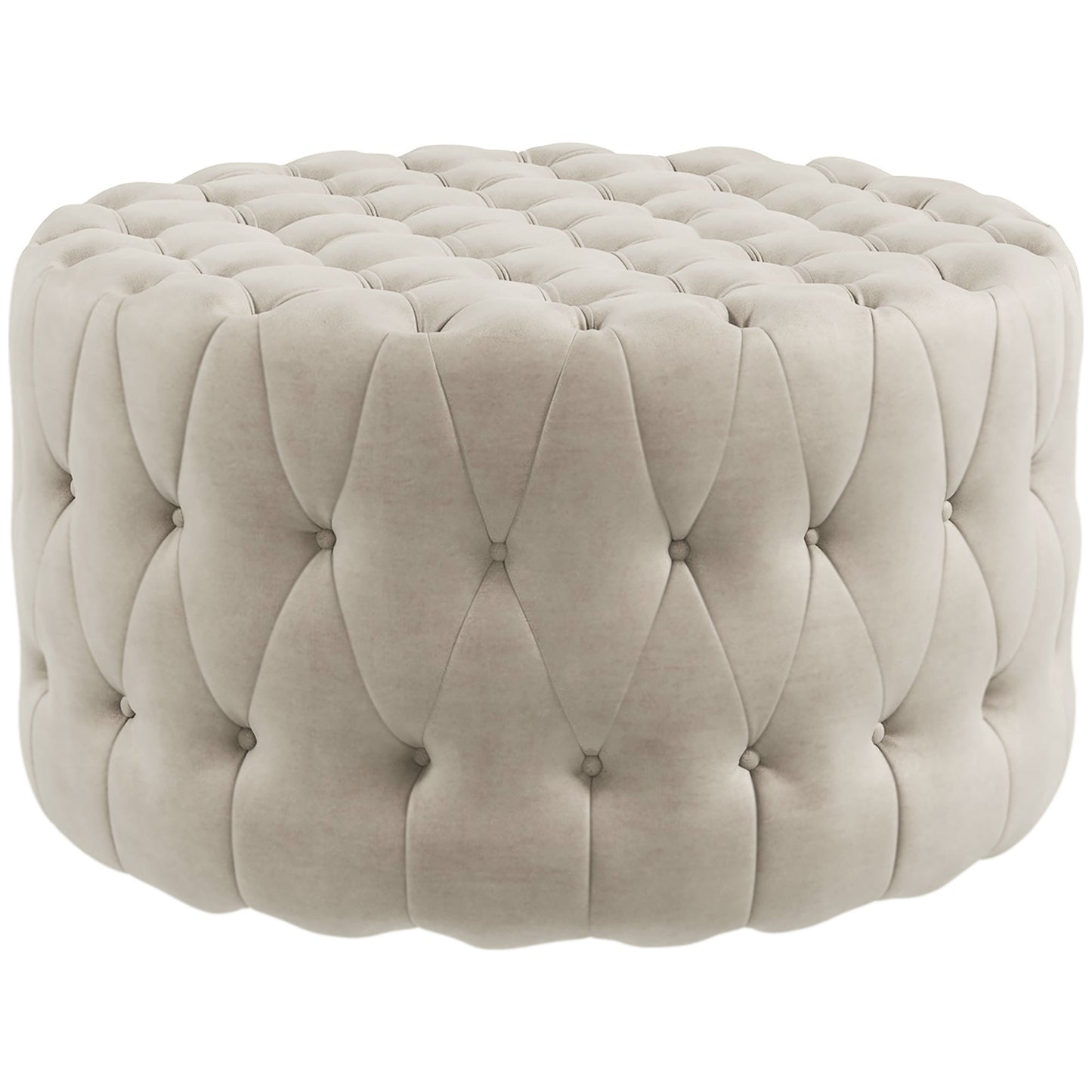 HOMCOM 31.5' Round Ottoman, Large Velvet-Feel Upholstered Foot Stool with Button Tufted Design and Padded Seat for Living Room, Entryway, Beige