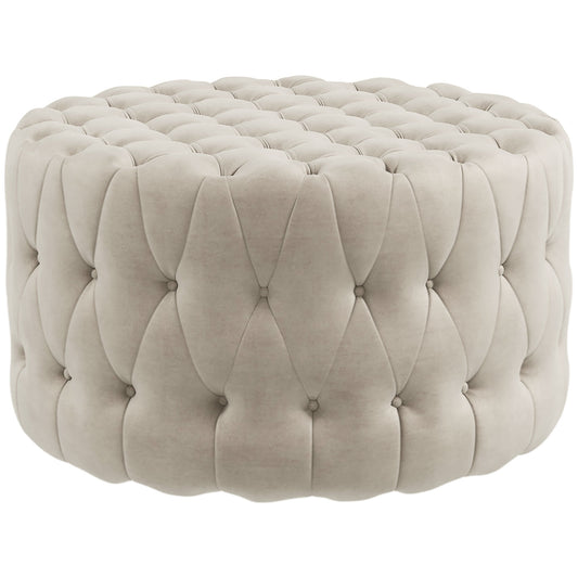 HOMCOM 31.5' Round Ottoman, Large Velvet-Feel Upholstered Foot Stool with Button Tufted Design and Padded Seat for Living Room, Entryway, Beige