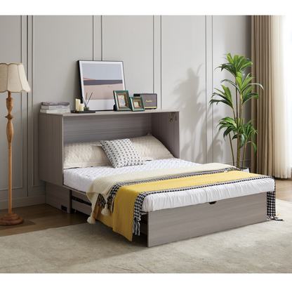 [NEW ARRIVED] [VIDEO PROVIDED]Cabinet Bed with Storage, Queen Bed ,Folding Foam Mattress & Oversized Drawers, Murphy Bed , Set of Sockets & USB Ports,Space-Saving Folding Murphy Bed , Gray