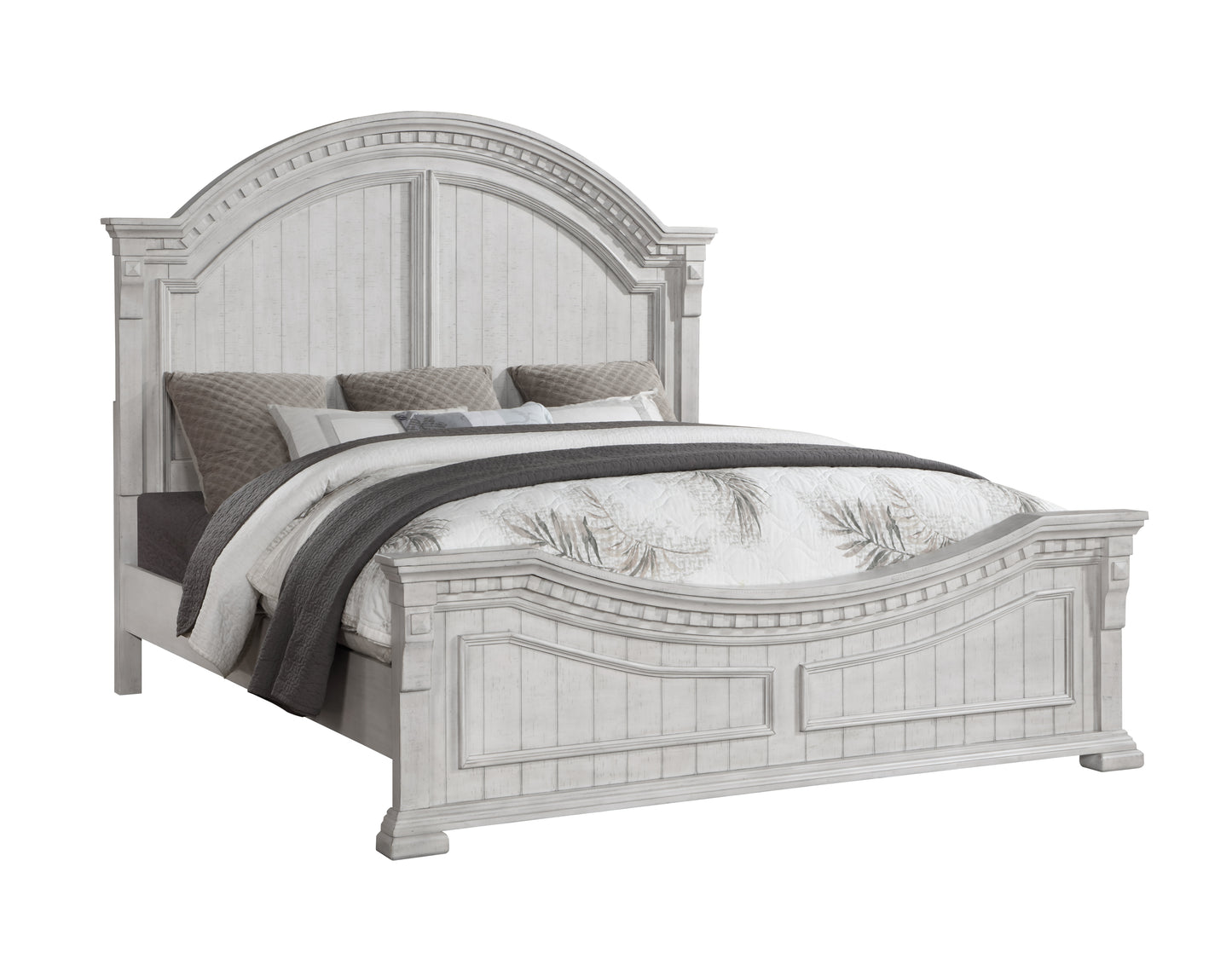 Transitional Style 4 Pc King Bedroom Set Made with Wood in Antique White