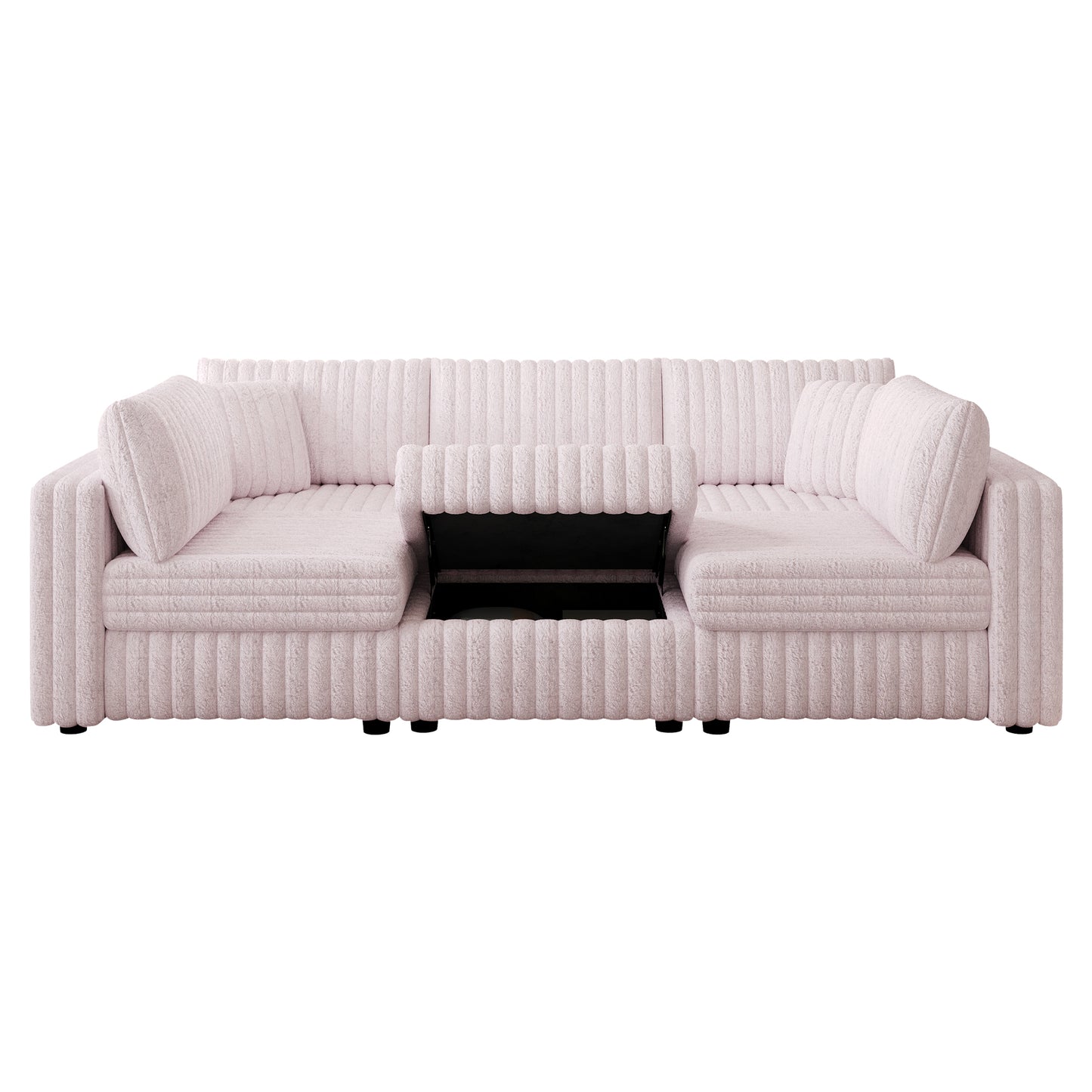 106.3" Soft  U-shaped 6-Person Sofa. Matches 30.7" Ottoman with Hydraulic Lift. Comfortable & Stylish. For Bedroom & Living Room. Light Pink.Modern Furniture. Modular Design.