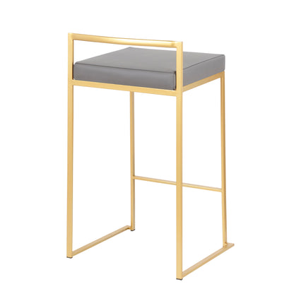 Fuji Contemporary Counter Stool in Gold with Grey Faux Leather by LumiSource - Set of 2