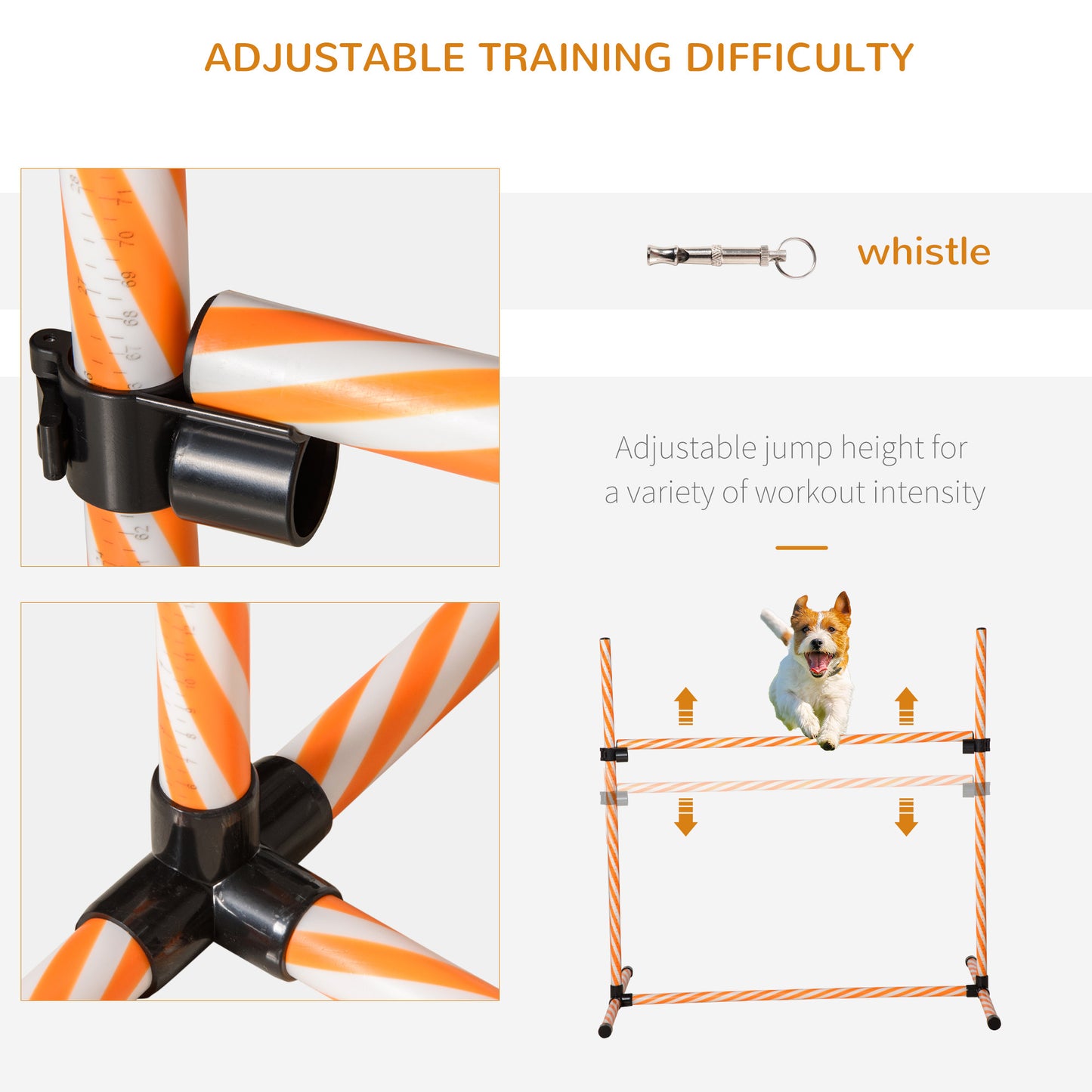 PawHut 6 Piece Dog Agility Training Equipment with Hurdle Bag and Whistle, Orange and White