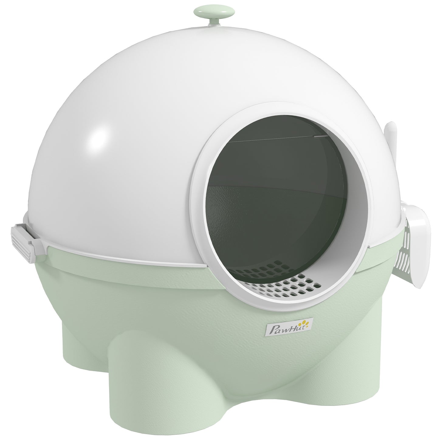 PawHut Hooded Cat Litter Box, Large Kitty Litter Pan with Lid, Scoop, Leaking Sand Pedal, Top Handle, Light Green