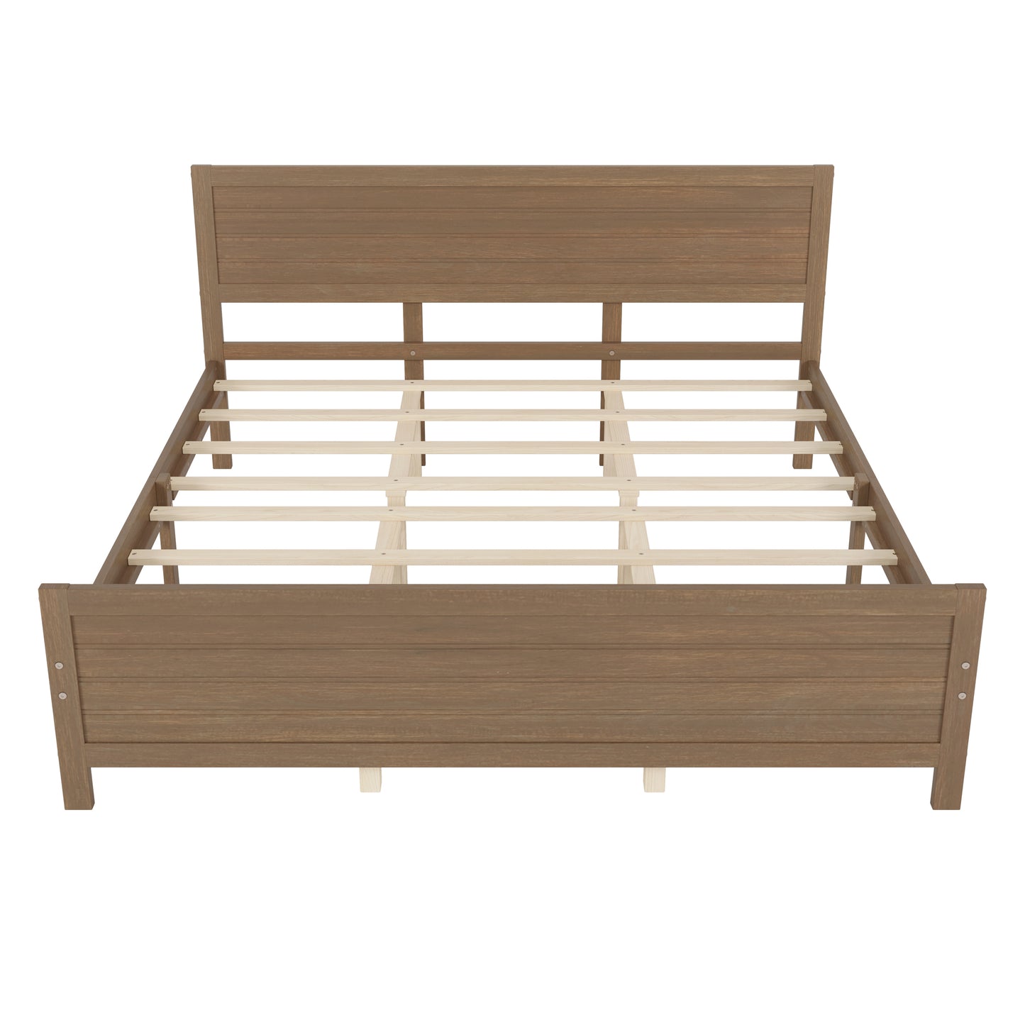 Wood Platform Bed Frame with Headboard, Mattress Foundation with Wood Slat Support, No Box Spring Needed, King Size, Walnut