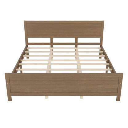 Wood Platform Bed Frame with Headboard, Mattress Foundation with Wood Slat Support, No Box Spring Needed, King Size, Walnut