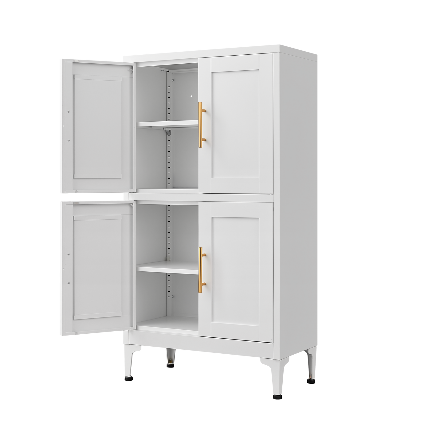 White Metal Kitchen Storage Cabinet, Kitchen Pantry Storage Cabinet with Doors and Shelves, Storage Cabinet with Adjustable Leveling Foot for Kitchen, Living Room and Dining Room W