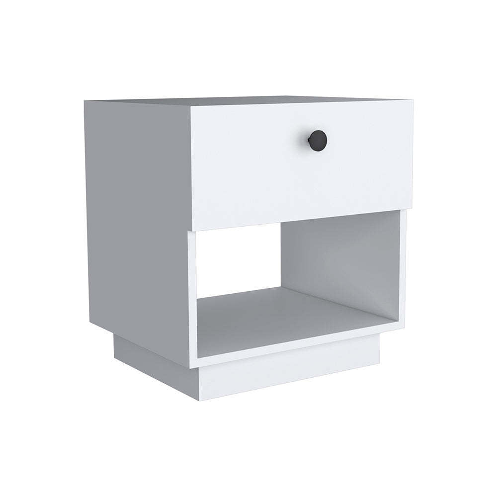Single Drawer Nightstand 19"H with Open Storage Shelf, White