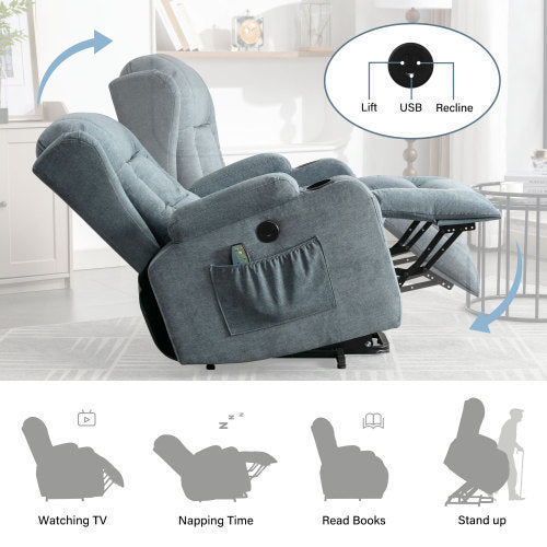 Power Lift Recliner Chair Recliners for Elderly with Heat and Massage Recliner Chair for Living Room with Infinite Position and Side Pocket,USB Charge Port(BLUE)