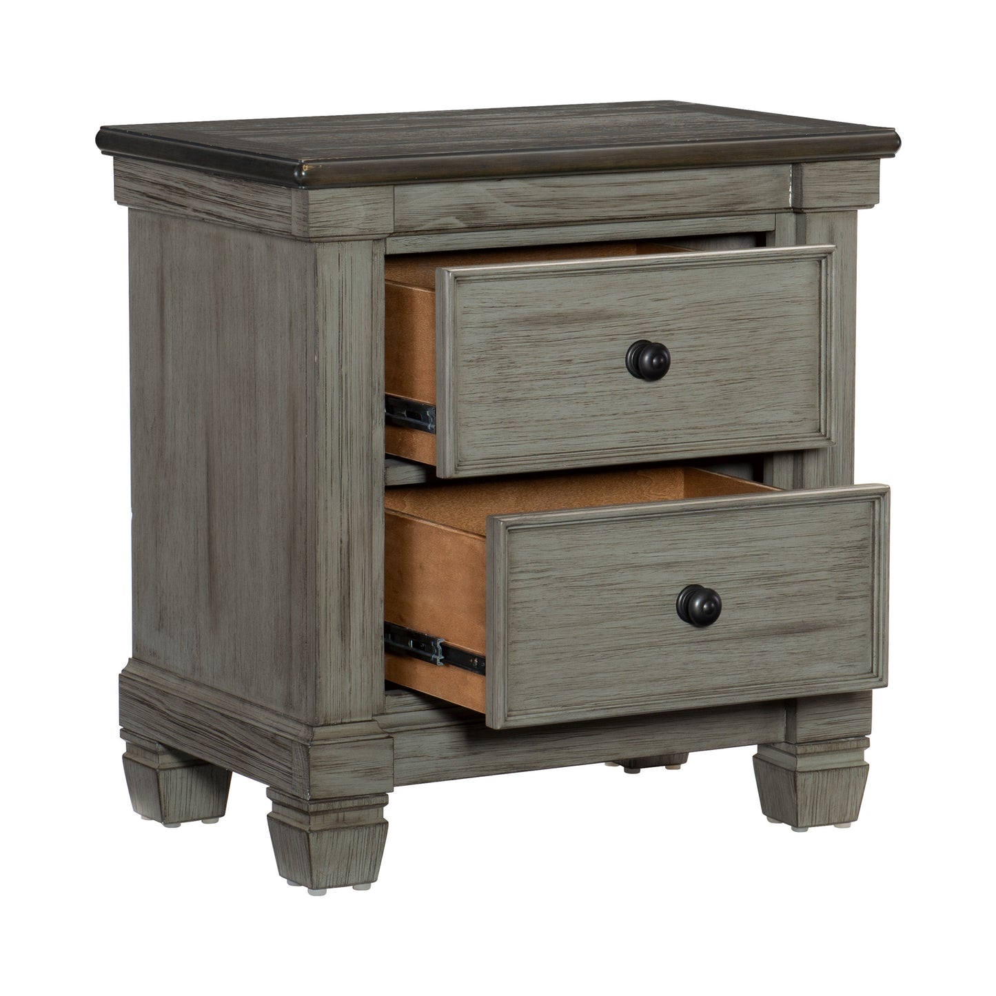 Transitional-Rustic Style Coffee and Antique Gray 2-Drawer Nightstand 1pc Flat Knobs Classic Bedroom Furniture