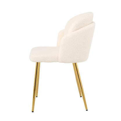 Modern simple teddy fleece dining chair Fabric Upholstered Chairs home bedroom stool back dressing chair gold metal legs(set of 2)