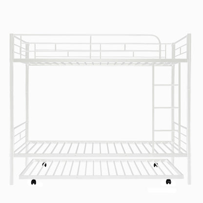 Twin-Over-Twin Metal Bunk Bed With Trundle,Can be Divided into two beds,No Box Spring needed ,White ( old sku: MF194806AAK )