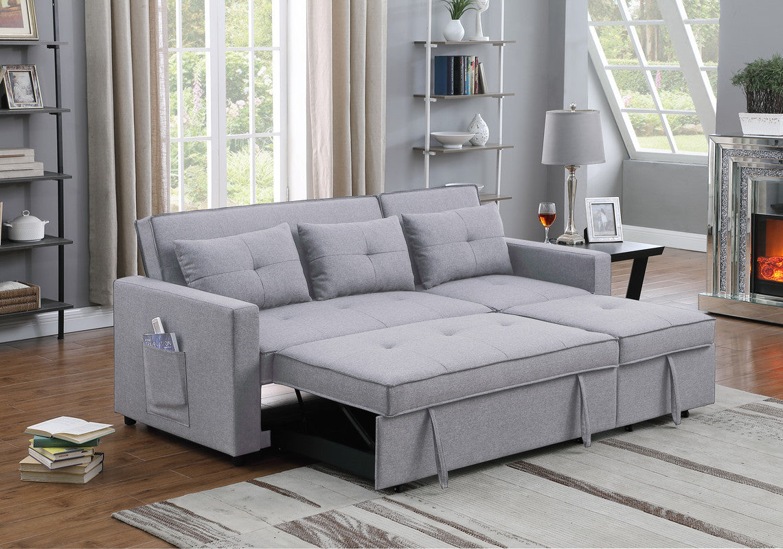 Zoey 79.75" Light Gray Linen Convertible Sleeper Sofa with Side Pocket