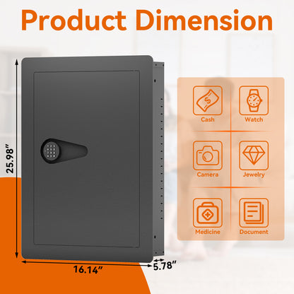 Wall Safes Between the Studs, Hidden Safe with Digital Keypad, Removable Shelves, In Wall Safe for Firearms, Gun, Valuables (Black)