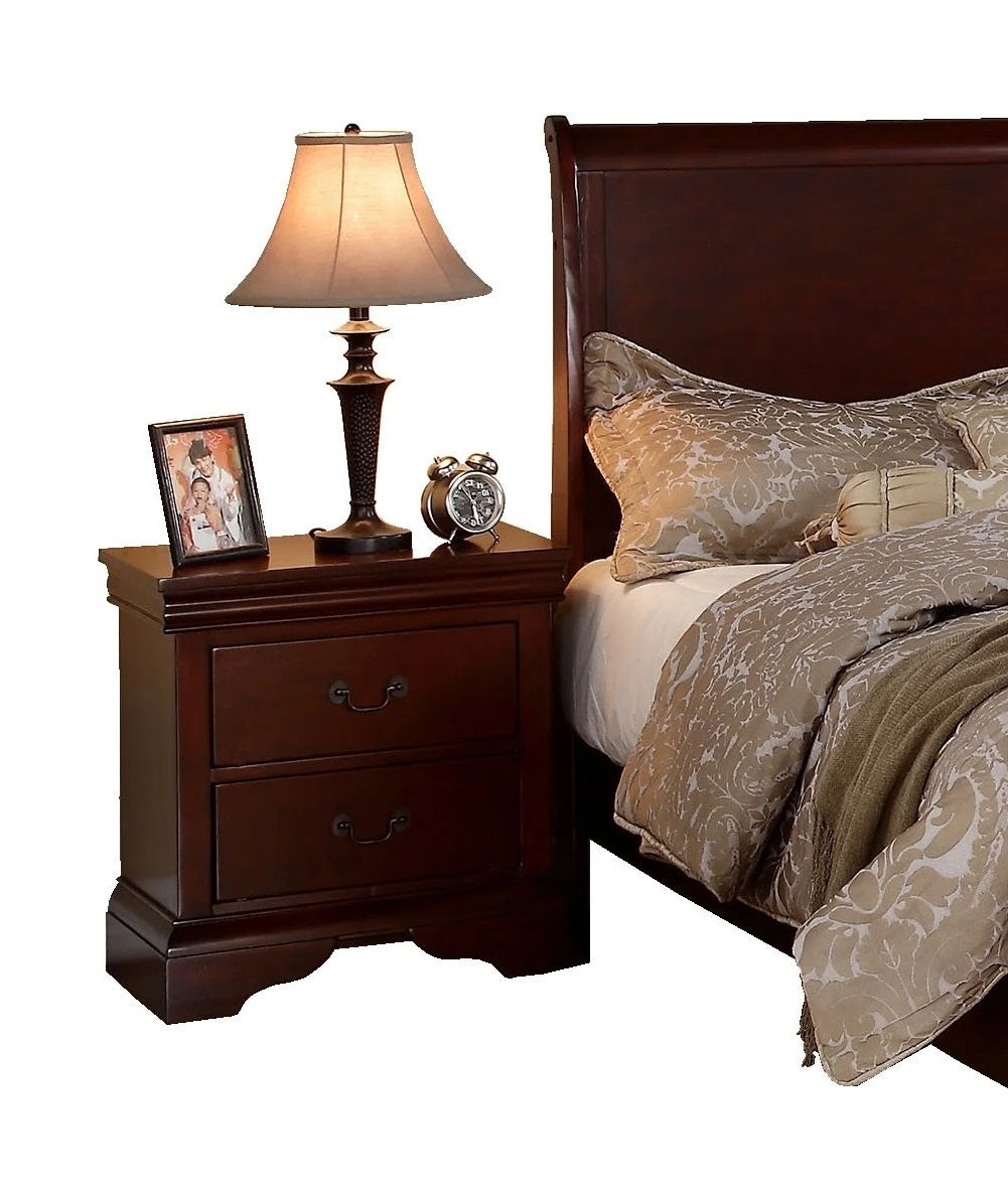 Contemporary Bedroom Furniture Nightstand Cherry Finish 2 x Drawers Bed Side Table Pine wood