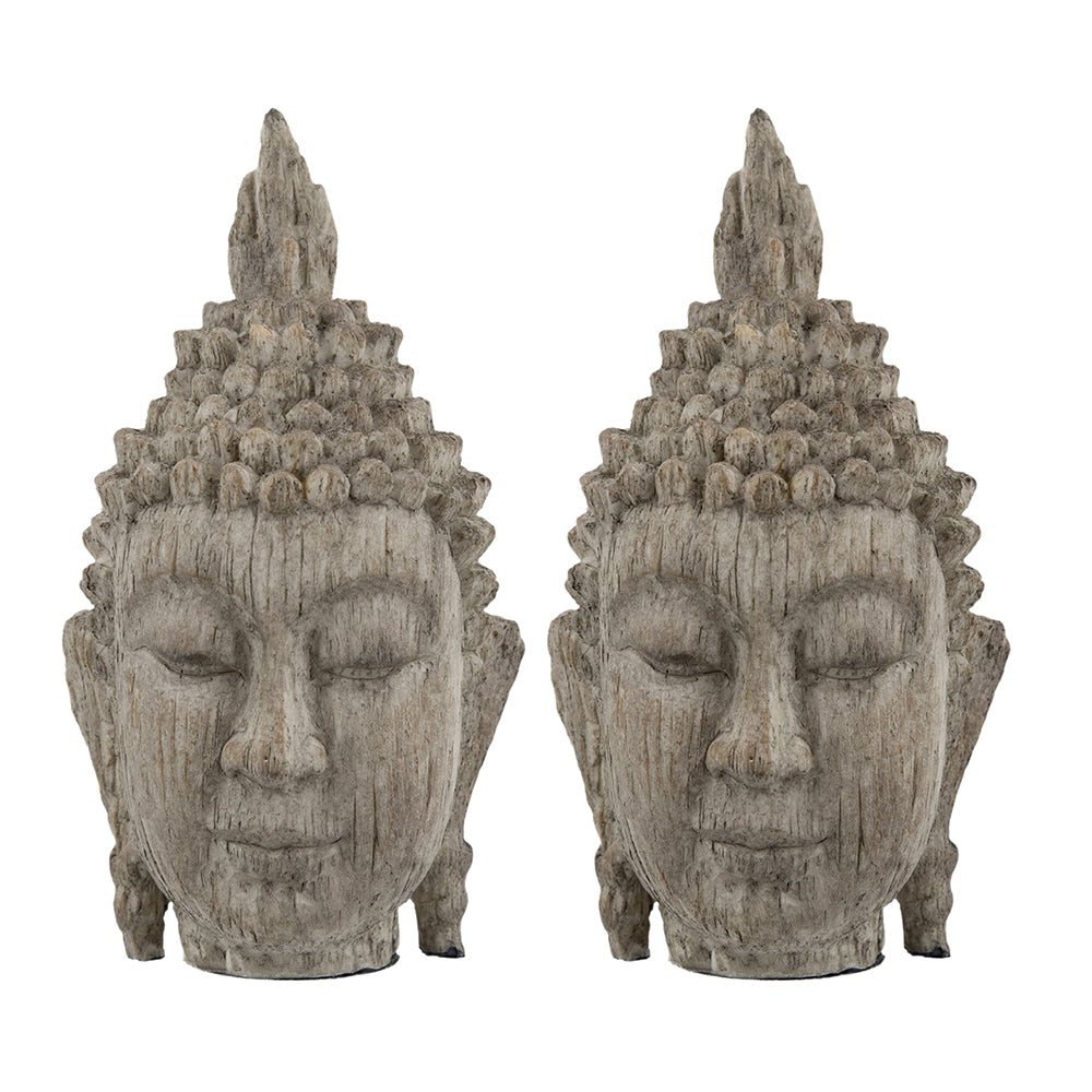 Set of 2, 4.5x4.3x8' Meditating Buddha Head Sculpture, Small