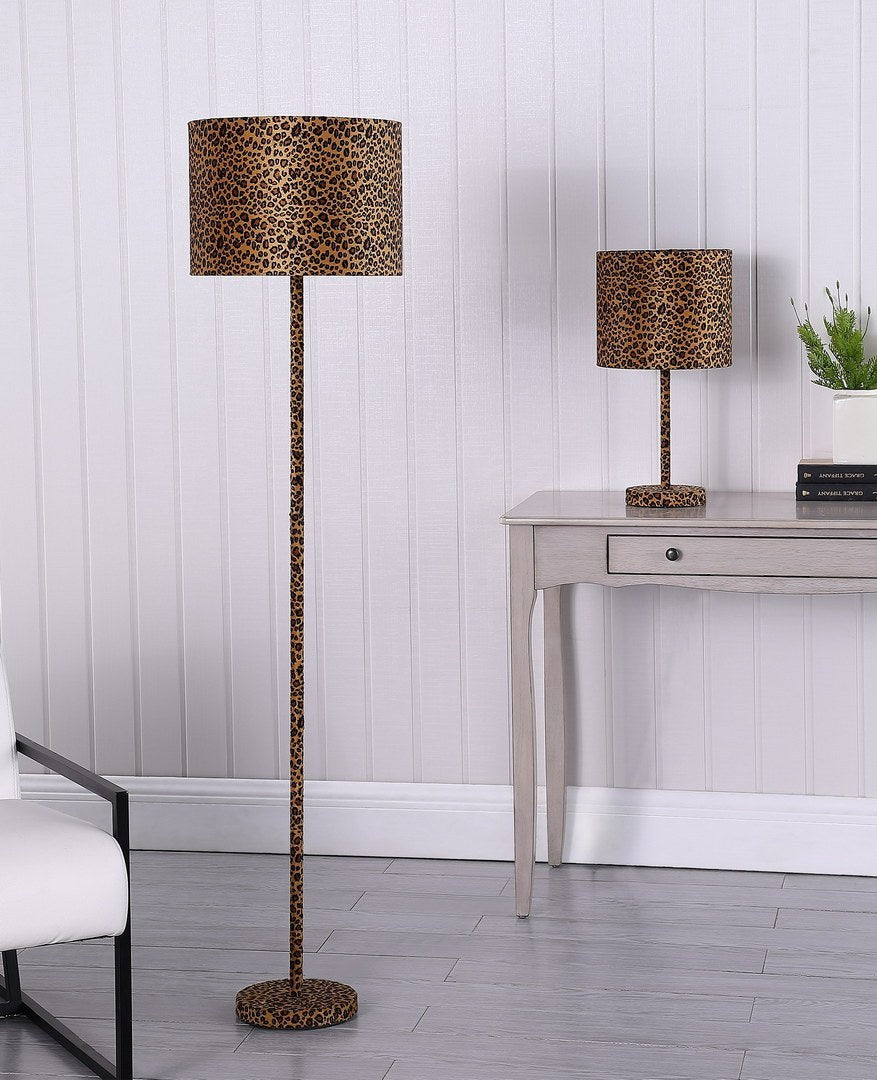 19.25" Faux Suede Leopard Print Metal Table Lamp