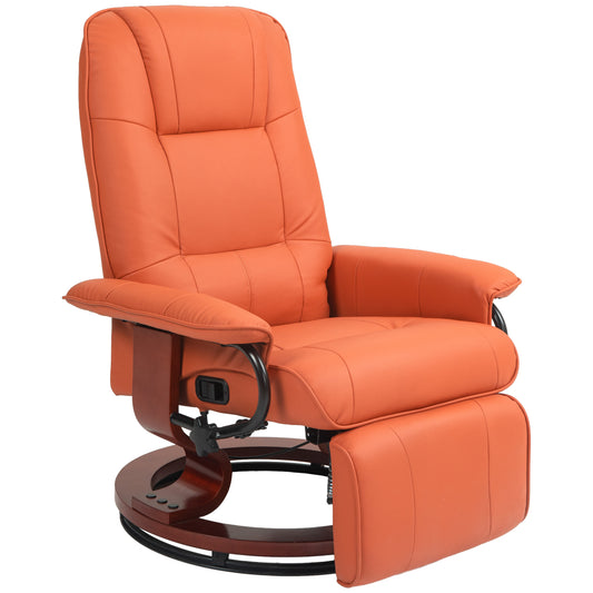 HOMCOM Faux Leather Manual Recliner, Adjustable Swivel Lounge Chair with Footrest, Armrest and Wrapped Wood Base for Living Room, Orange