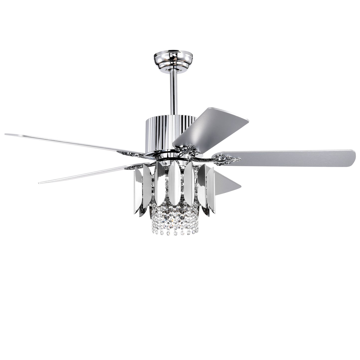 Crystal Ceiling Fan Reversible Blades 3 Wind Speeds Remote Control for Bedroom Living Dining Room --Chrome