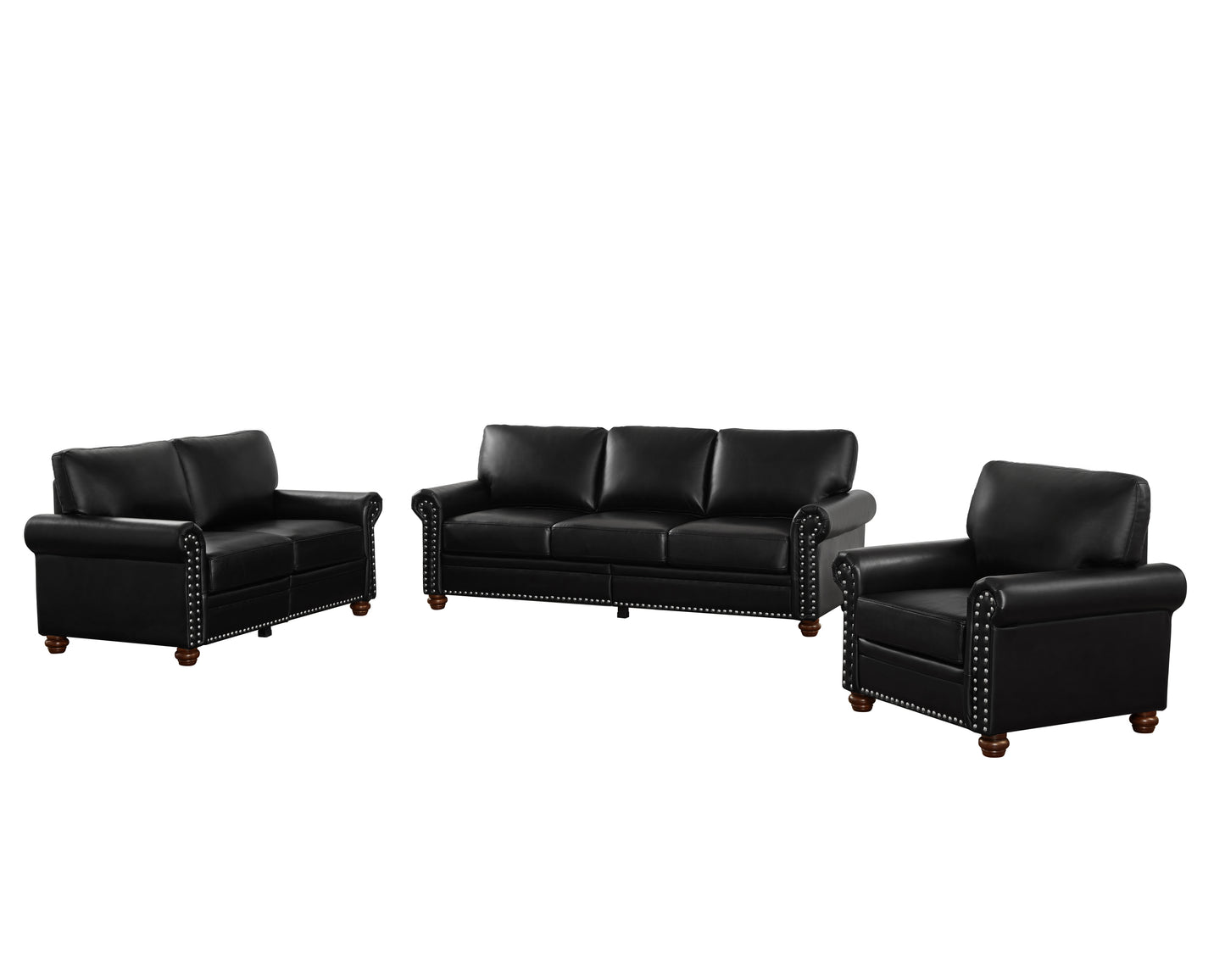 Living Room Sofa with Storage Sofa 1+2+3 Sectional Black Faux Leather